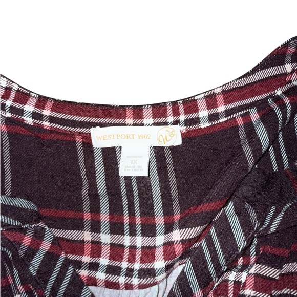 Westport Burgundy and Black Checkered V-neck Relaxed Fit Top - Picture 3 of 5